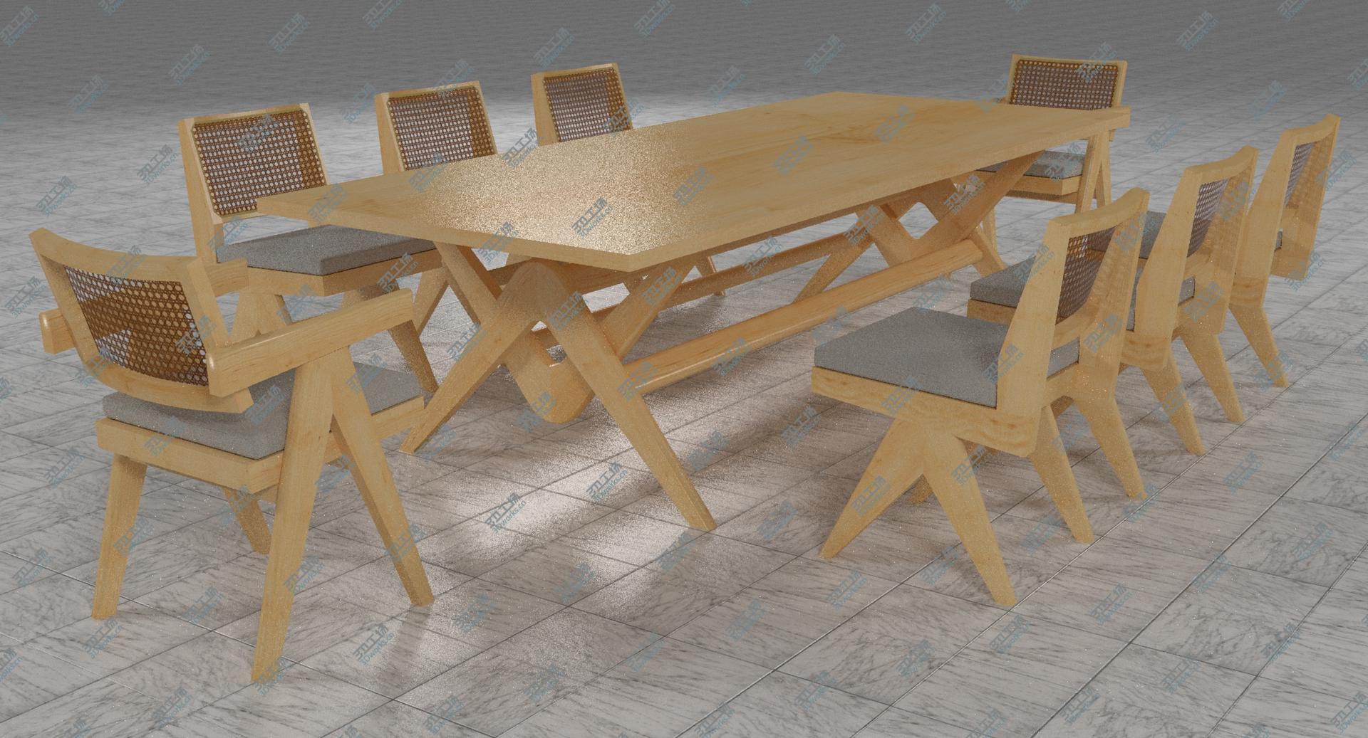 images/goods_img/202105073/Cassina Jeanneret Capitol Complex Table with Office Chair and Clear Chair with Cushions Set 3D model/1.jpg
